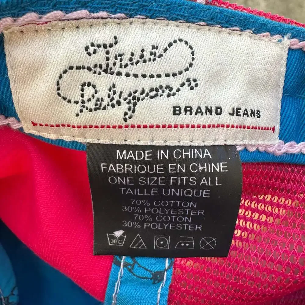 True Religion Rhinestone Distressed Trucker Hat Pink Blue